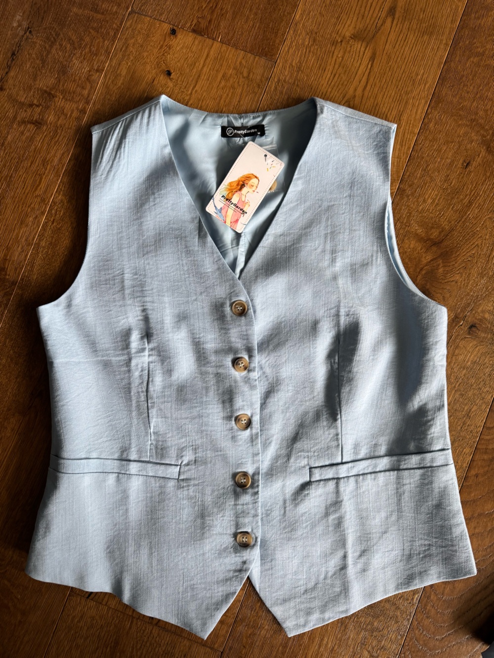 Light Blue Vest & Shorts Set Women’s Size Medium Summer Matching Set V Neck - Picture 2 of 15
